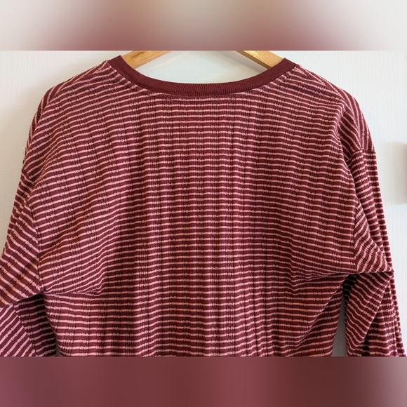 Anthropologie Hannah Pink Red Striped Knit Textured V-Neck Thermal Shirt Size S - Picture 11 of 15